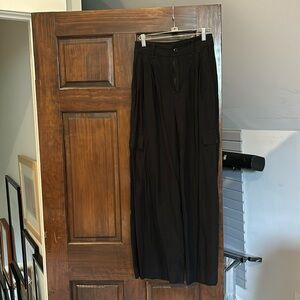 Madewell black wide leg linen cargo pants